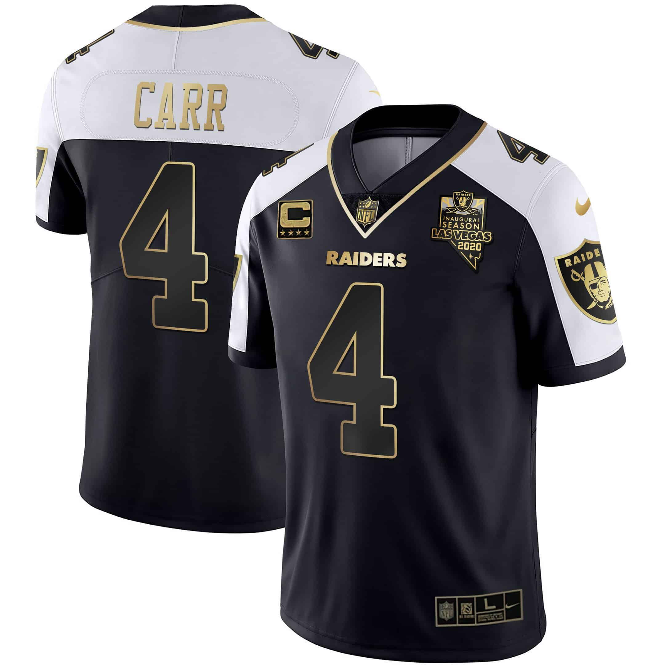 Men Oakland Raiders #4 Carr 2024 Nike Vapor Black Gold & Black Inverted Limited NFL Jersey